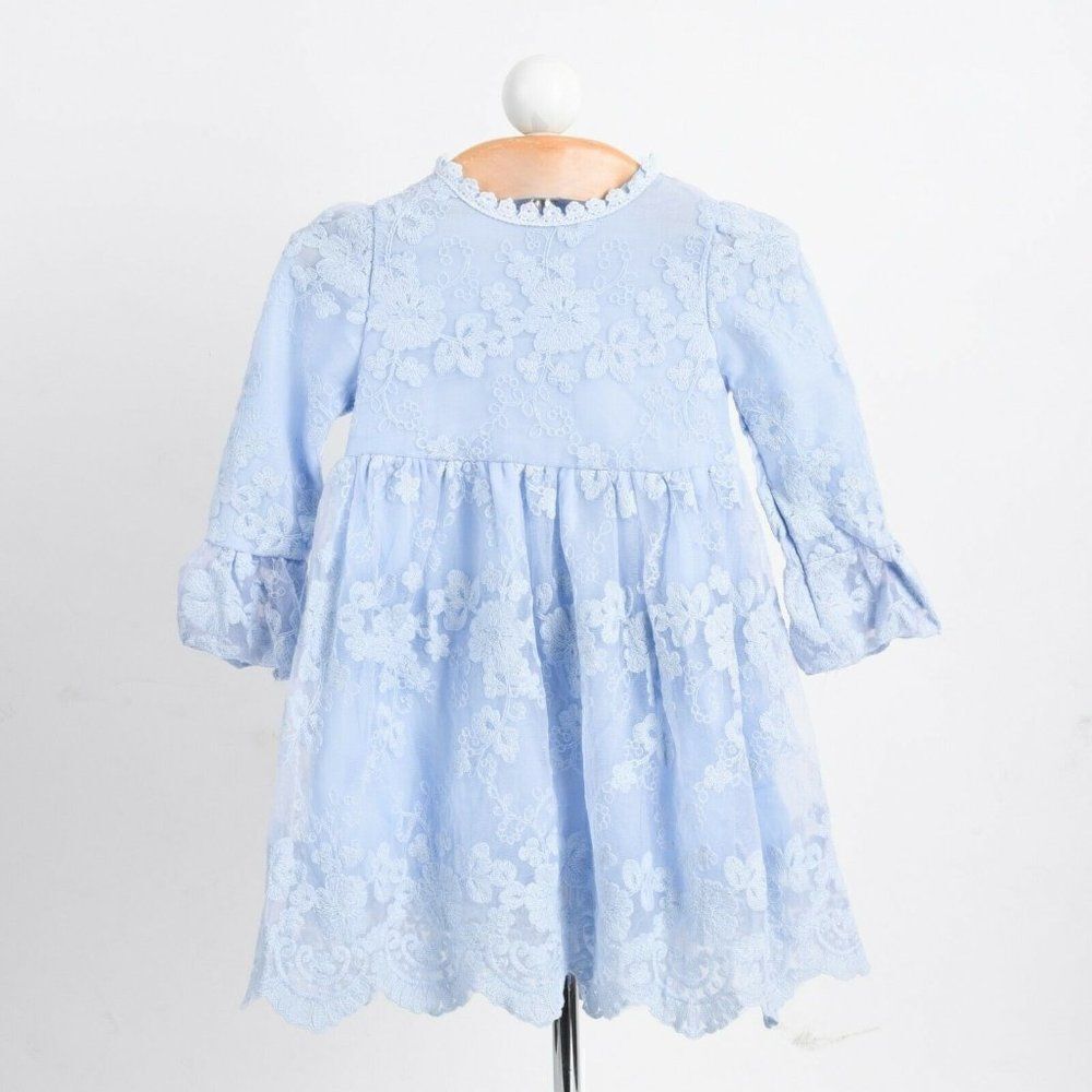 NNJXD Girls Lace Party Dress Sz 18-24 mos 100cm Blue Embroidered Long Sleeve